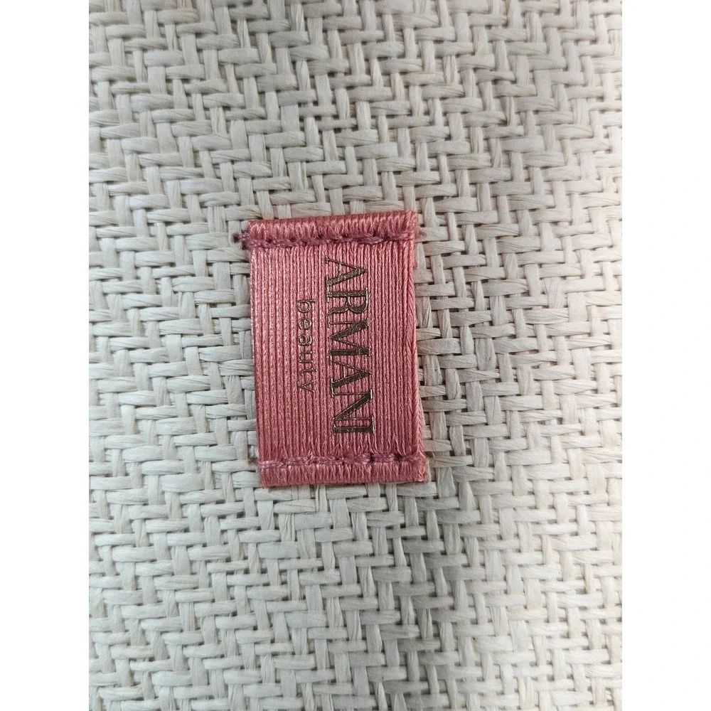 Armani Beauty My Way Cream Woven Wristlet Pouch Pink Strap Gold Charm 8x6